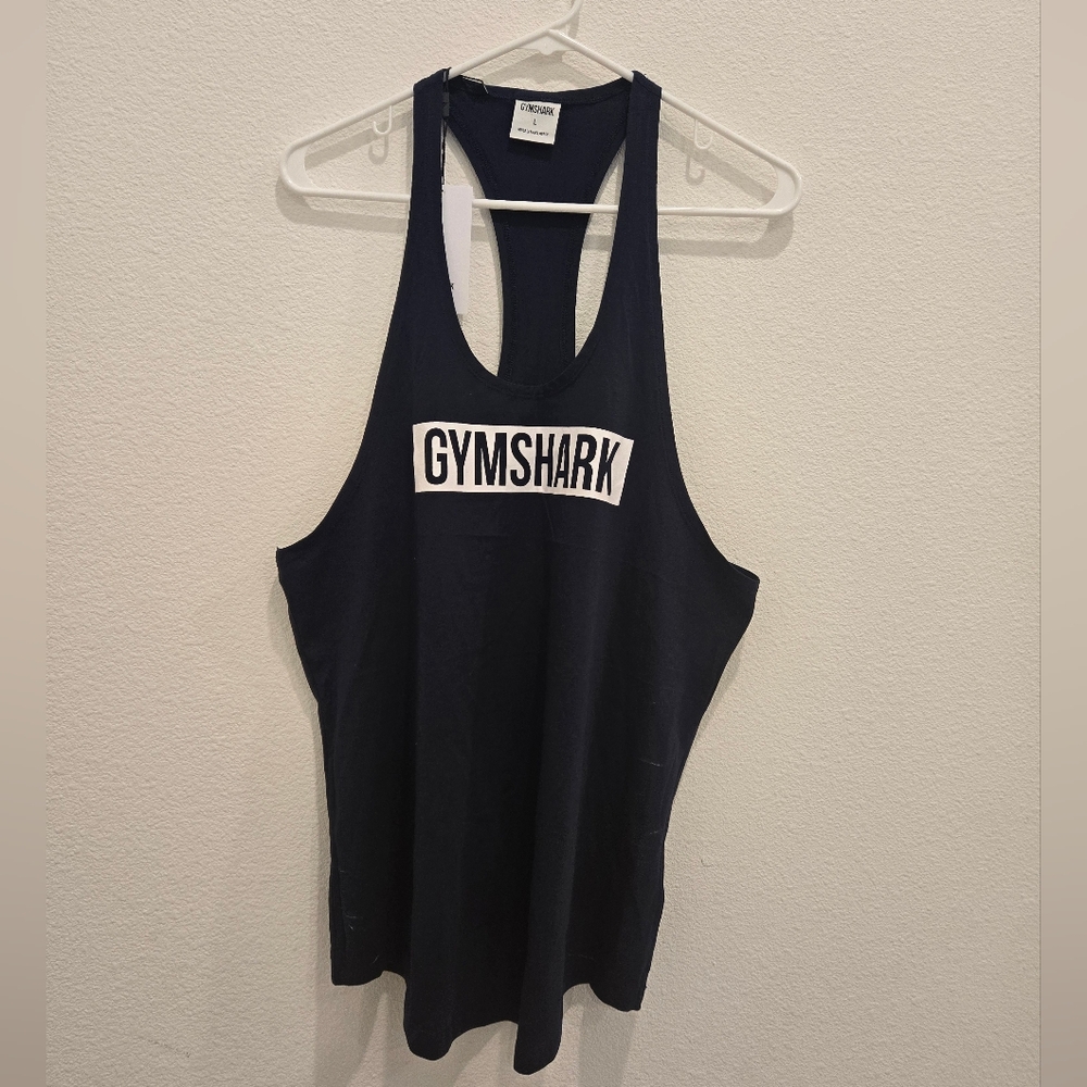 Gymshark  Navy Blue and White Tank‎ Top Athletic Wear